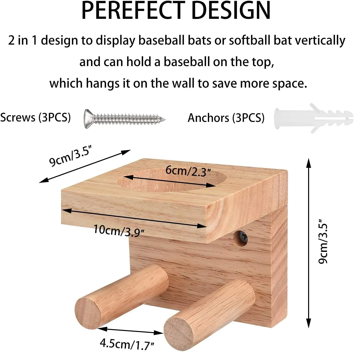 1 Pack Baseball Bat Holder Wall Mount Display Stand Hanger, Softball Storage Rack
