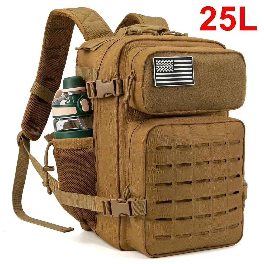 25L/45L Tactical Backpack Outdoor for Men and Women heavy duty Bag Small School Rucksack Hiking backpac kwith Bottle Holder