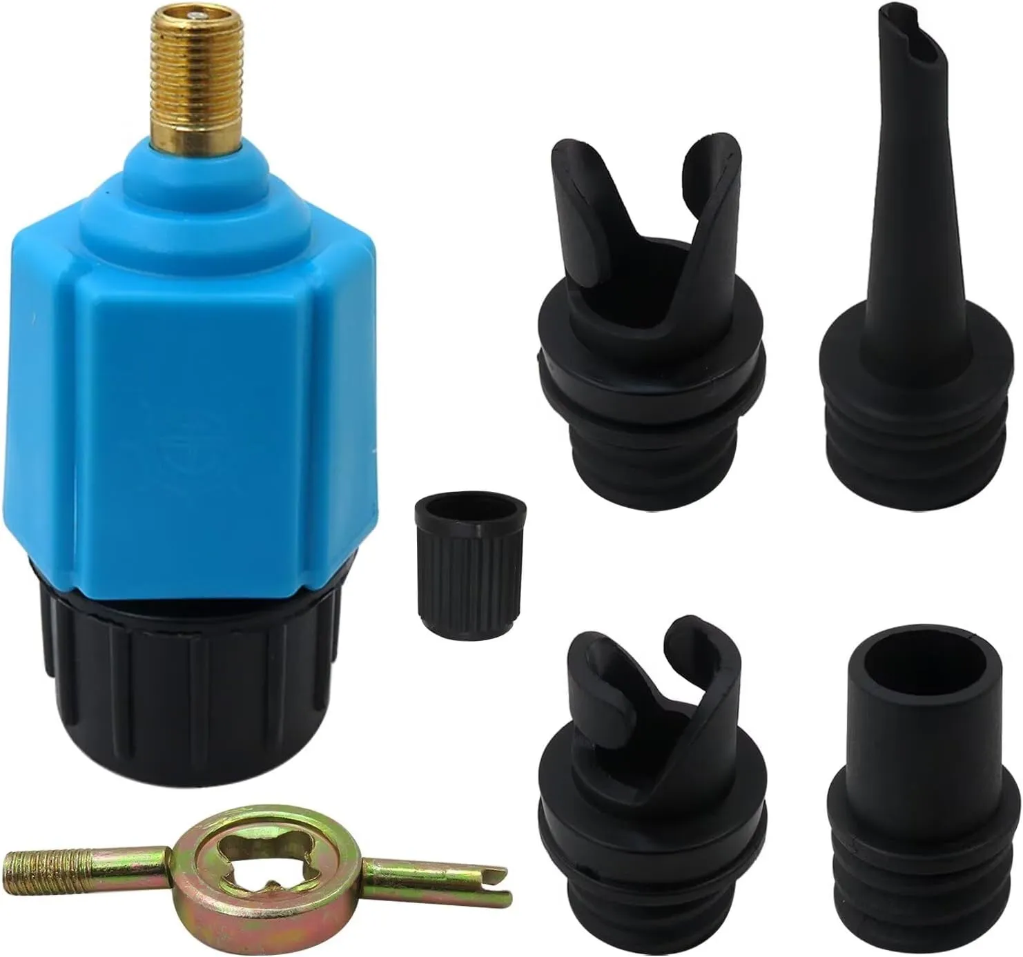 4 in 1 Inflatable Pump Air Valve Converter Adapter with 4 Air Valve Nozzles for Inflatable Boat, Stand Up Paddle Board, Inflatable Bed