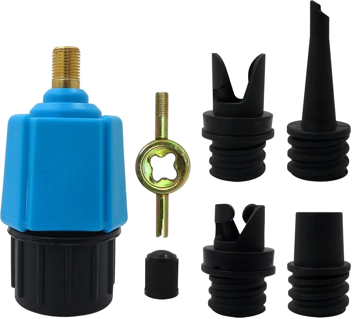 4 in 1 Inflatable Pump Air Valve Converter Adapter with 4 Air Valve Nozzles for Inflatable Boat, Stand Up Paddle Board, Inflatable Bed