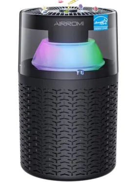 AIRROMI Air Purifiers for Home Bedroom Up to 765 Ft²,with Activated Carbon Filter,Aromatherapy,RGB nightlight,Quiet 360° intake Air Cleaner for Pet Hair,Pet Dander, Allergies,Smoke,Odor A2002 Black