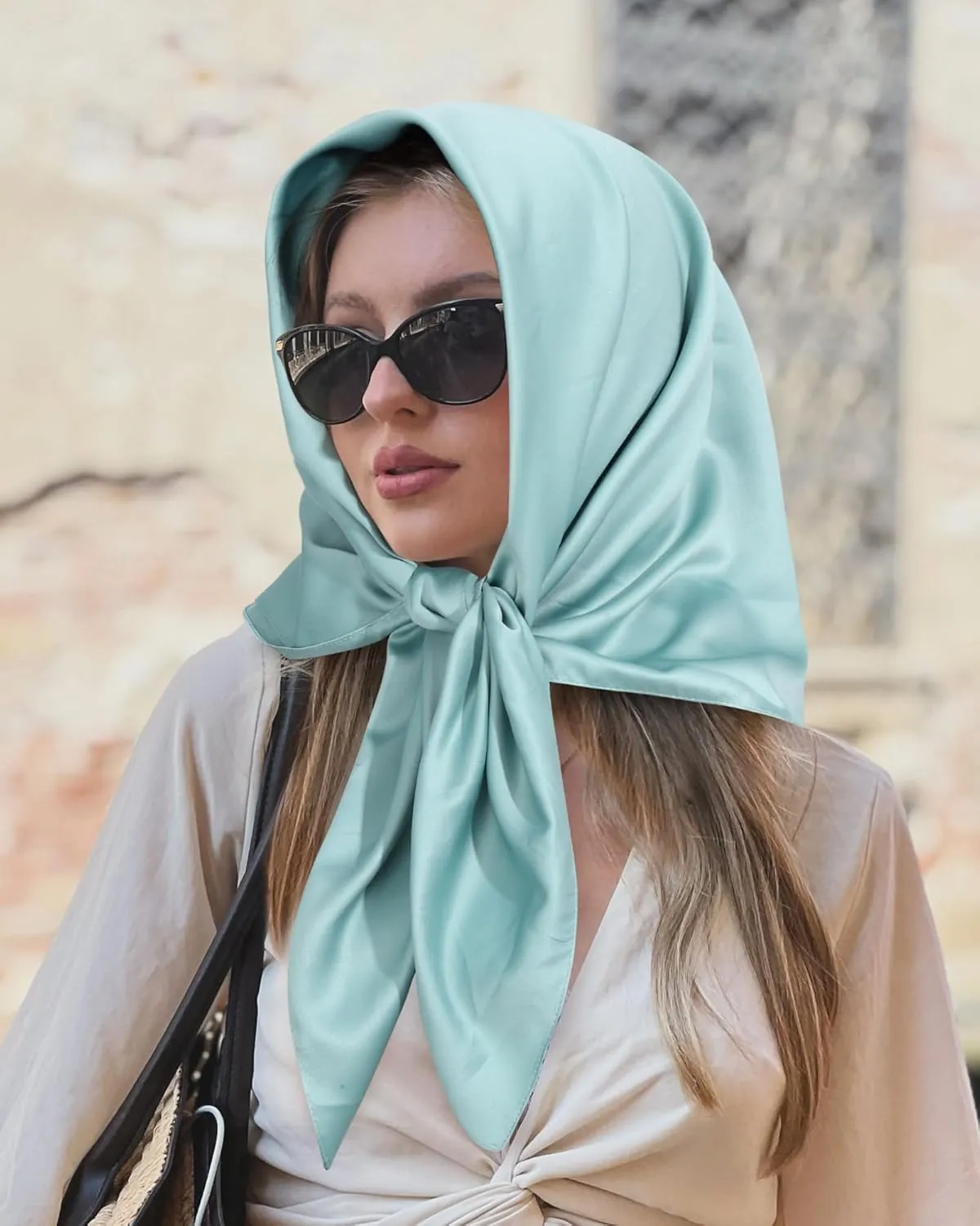 AWAYTR 35 Satin Head Scarves Women Like Silk Scarf Hair Bandanas Women Matte Neck Scarf Head Wrap Hair Headscarf