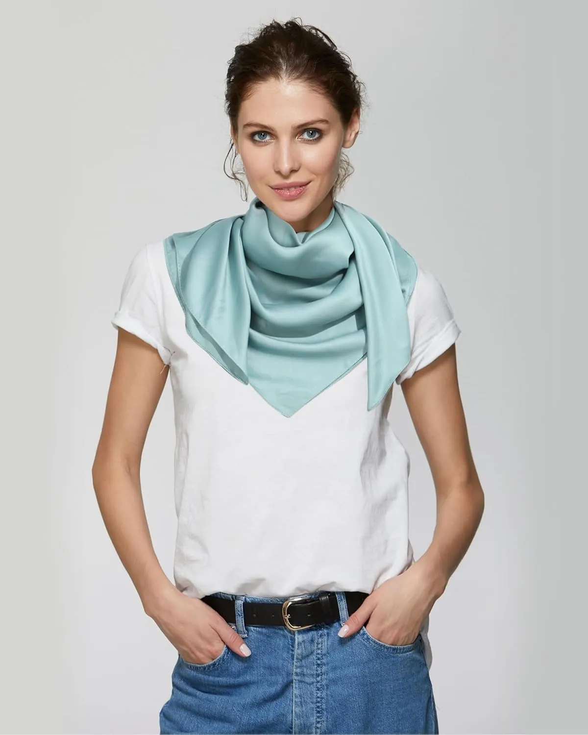 AWAYTR 35 Satin Head Scarves Women Like Silk Scarf Hair Bandanas Women Matte Neck Scarf Head Wrap Hair Headscarf