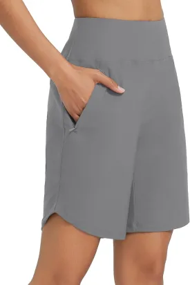 baleaf Women's 9" Long Swim Board Shorts with Zipper Pockets High Waisted Tummy Control Beach Shorts with Liner