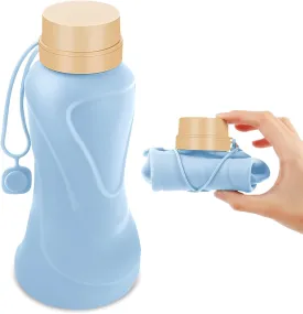 Collapsible Water Bottles,650ml,Leak Proof,Reuseable BPA Free Silicone Foldable Water Bottles,Durable Lightweight for Travel Gym Camping Hiking,Compact Size Portable Sports Water Bottle (Blue)