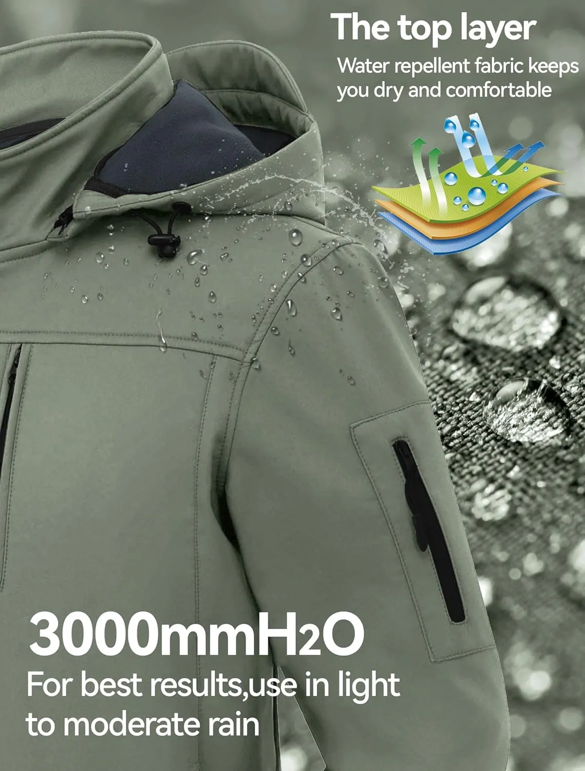 CREATMO US Men's Softshell Military Jacket With Removable Hood, Fleece Lined and Water Repellent Outdoor Reflective Coat
