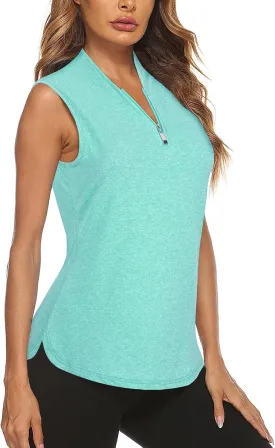Cucuchy Style Womens Golf Shirts Sleeveless 1/4 Zip Up Moisture Wicking Tennis Polo Tank Tops M-3XL