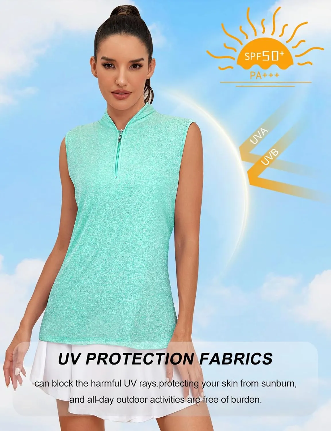 Cucuchy Style Womens Golf Shirts Sleeveless 1/4 Zip Up Moisture Wicking Tennis Polo Tank Tops M-3XL