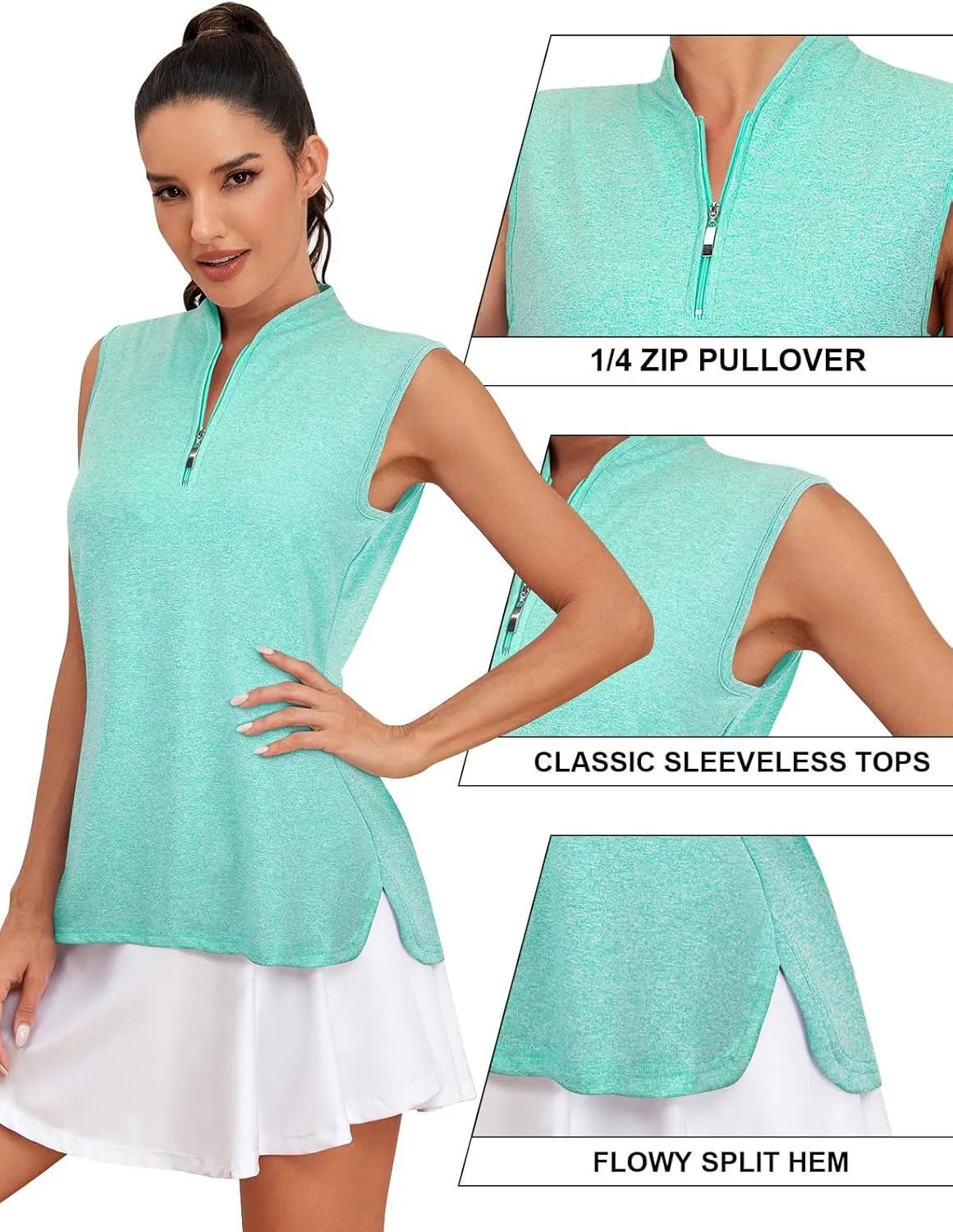 Cucuchy Style Womens Golf Shirts Sleeveless 1/4 Zip Up Moisture Wicking Tennis Polo Tank Tops M-3XL