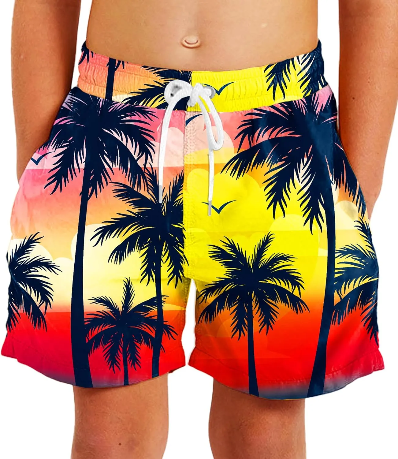 Deerose Boys Patriotic Swim Trunks with Compression Lined Kids Summer Beach Shorts 5-14 Years