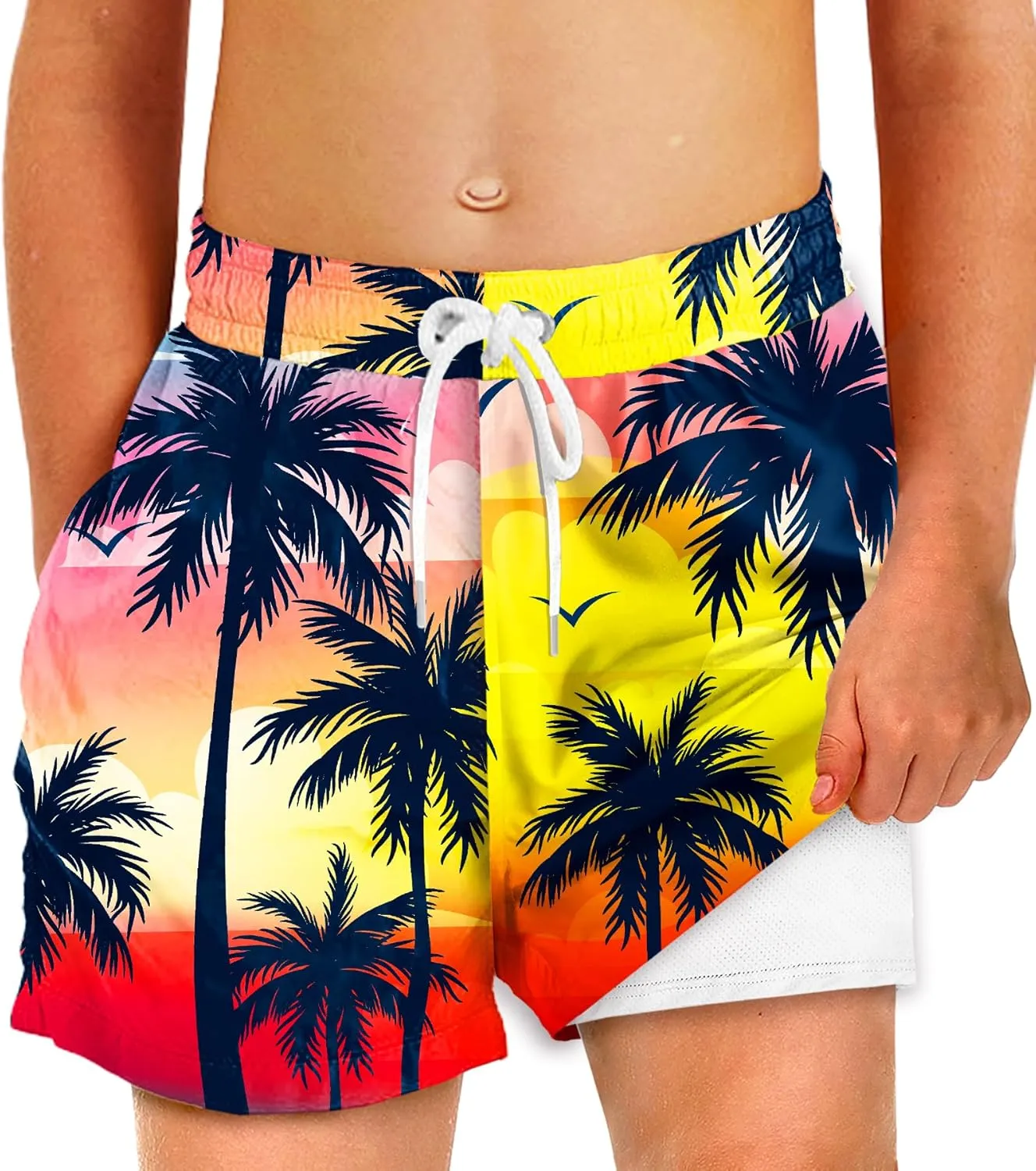 Deerose Boys Patriotic Swim Trunks with Compression Lined Kids Summer Beach Shorts 5-14 Years