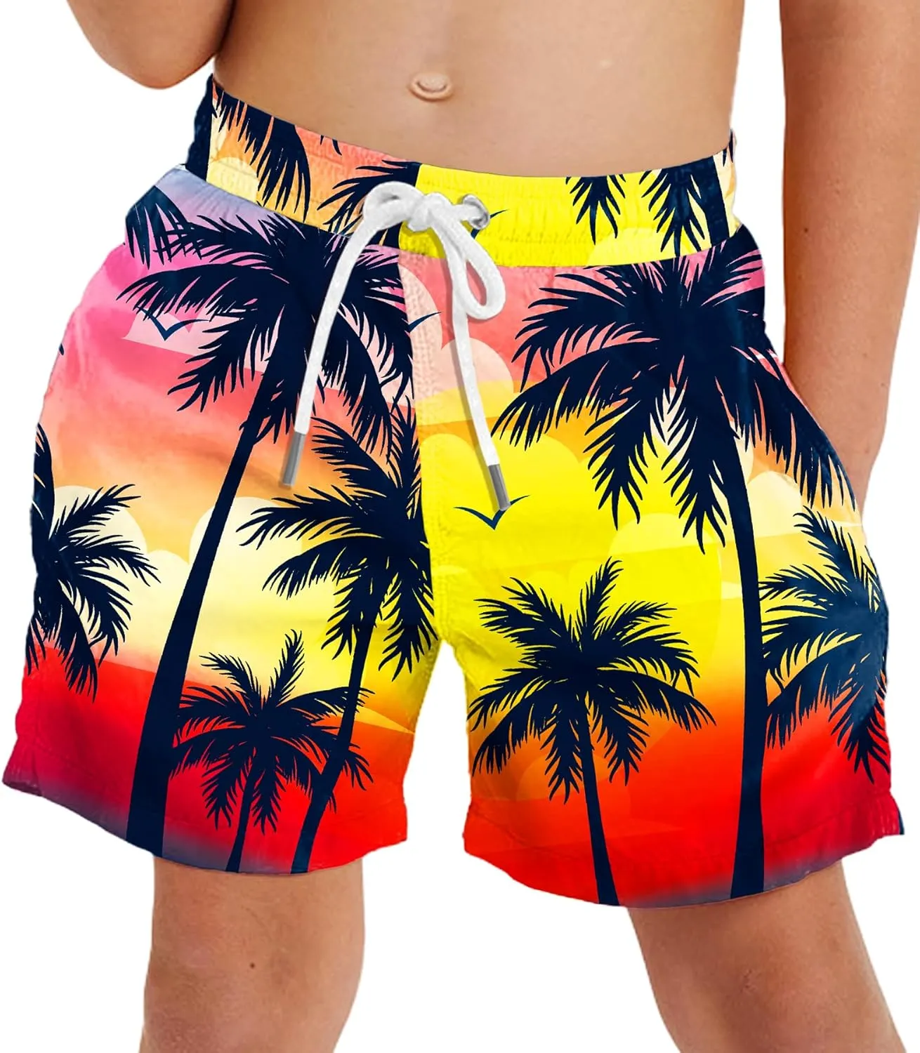 Deerose Boys Patriotic Swim Trunks with Compression Lined Kids Summer Beach Shorts 5-14 Years
