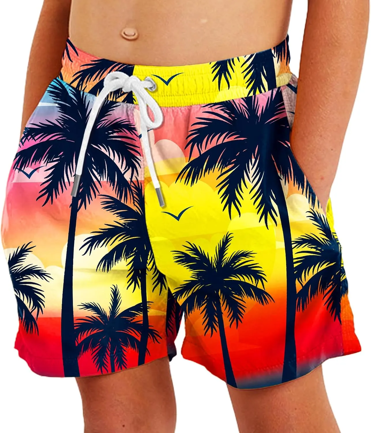 Deerose Boys Patriotic Swim Trunks with Compression Lined Kids Summer Beach Shorts 5-14 Years