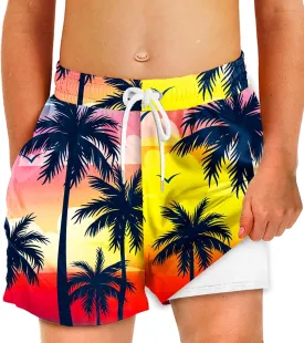Deerose Boys Patriotic Swim Trunks with Compression Lined Kids Summer Beach Shorts 5-14 Years