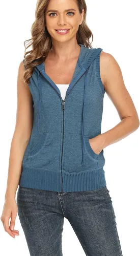 Dilgul Women's Sleeveless Hoodies Zip Up Hooded Vest Casual Sweatshirt with Kanga Pocket