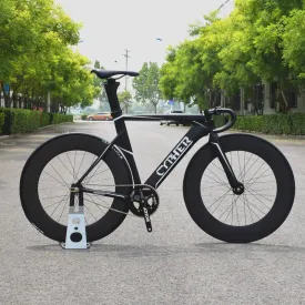 Fixed Gear Bike 54CM Muscular Aluminum Alloy Frame with Carbon Fork and Seatpost Track Bicycle 700C 88MM Carbon Racing Wheels