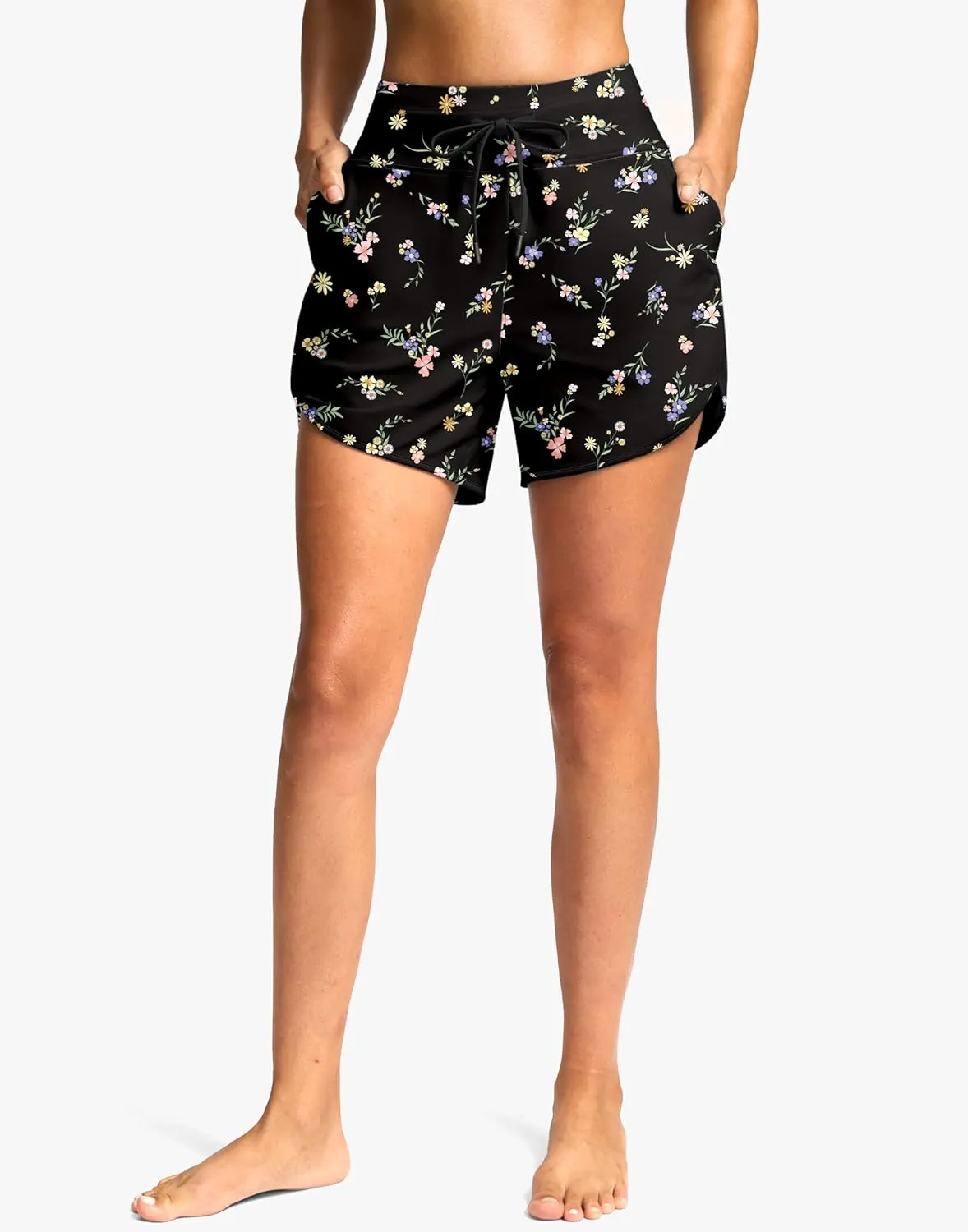 G Gradual Women's 4'' High Waisted Swim Board Shorts Quick Dry Swimming Bathing Suit Bottoms for Women with Pockets Liner