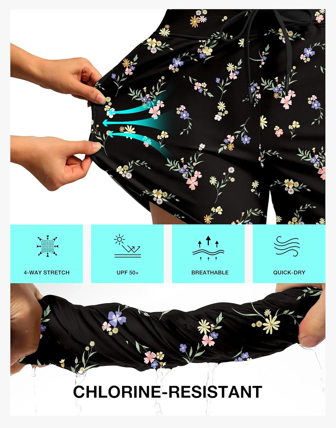 G Gradual Women's 4'' High Waisted Swim Board Shorts Quick Dry Swimming Bathing Suit Bottoms for Women with Pockets Liner