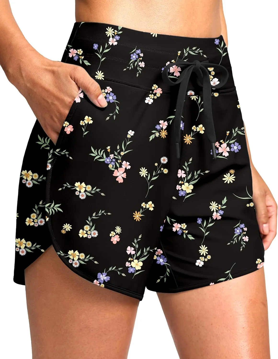 G Gradual Women's 4'' High Waisted Swim Board Shorts Quick Dry Swimming Bathing Suit Bottoms for Women with Pockets Liner