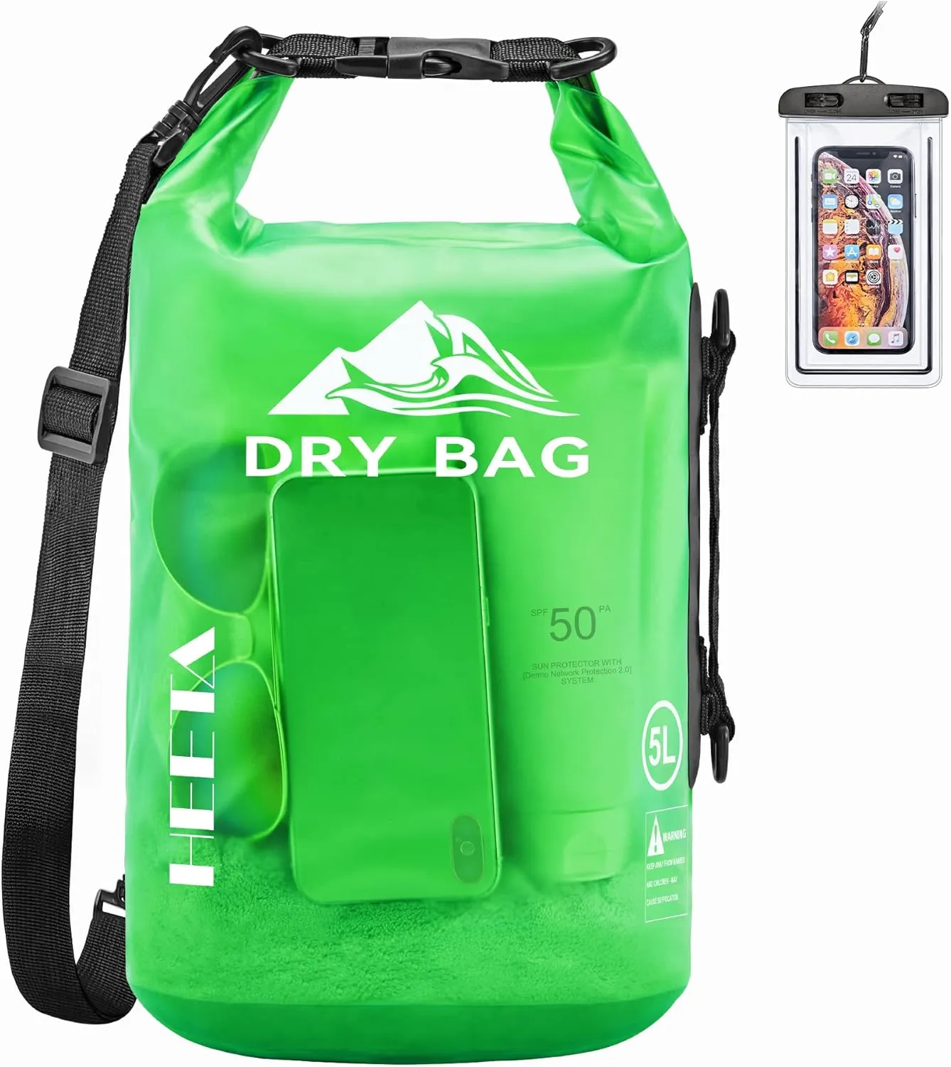 HEETA Dry Bag Waterproof for Women Men, 5L/10L/20L/30L/40L Roll Top Lightweight Dry Storage Bag Backpack with Phone Case for Travel Swimming Boating Kayaking Paddle Board Camping Beach Accessories