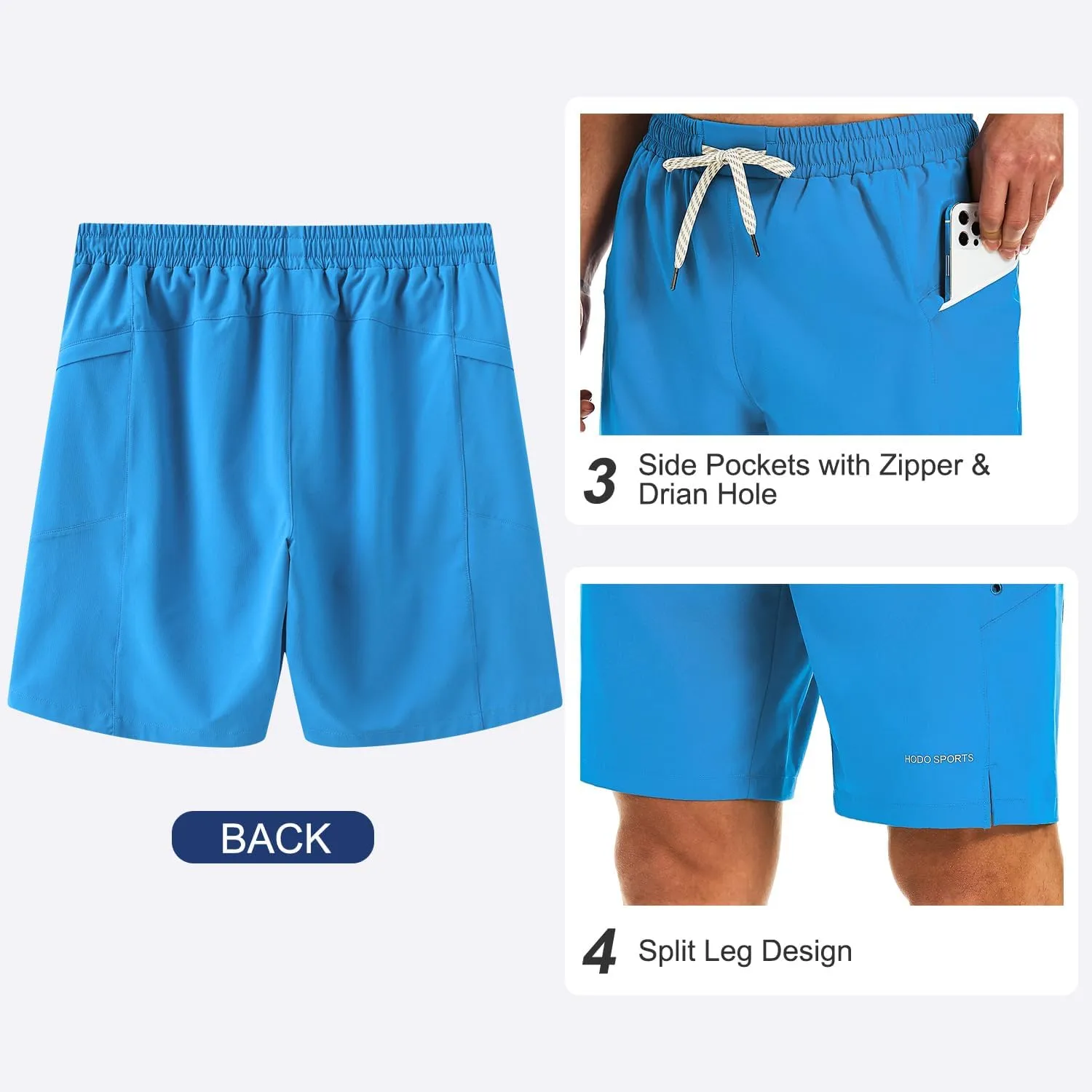 HODOSPORTS Mens Swim Trunks No Mesh Liner Mens Board Shorts 9 Inch Quick-Dry Bathing Suits with Zipper Pockets