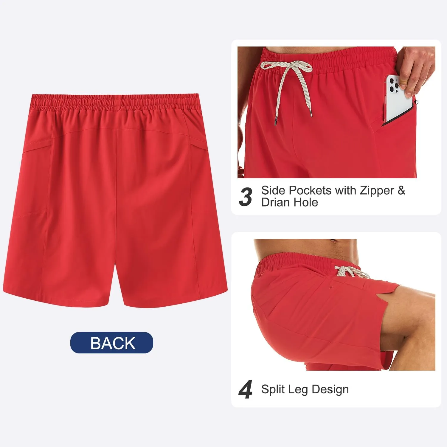 HODOSPORTS Mens Swim Trunks No Mesh Liner Mens Board Shorts 9 Inch Quick-Dry Bathing Suits with Zipper Pockets