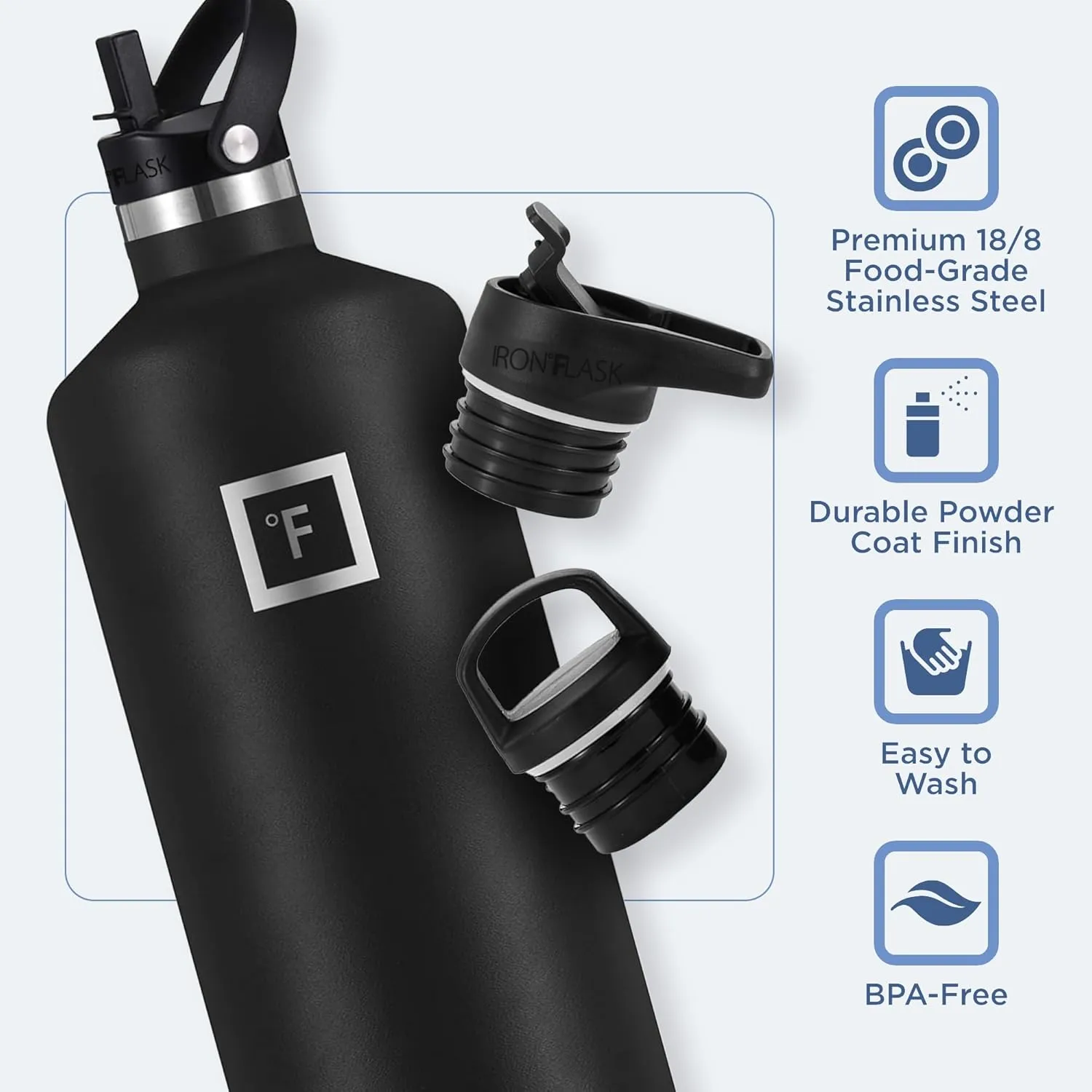 IRON FLASK Camping & Hiking Hydration Canteens - 3 Lids (Narrow Straw Lid) Leak Proof Vacuum Insulated Stainless Steel - Hot & Cold Double Walled Sports Water Bottle - Blue Waves, 64 Oz