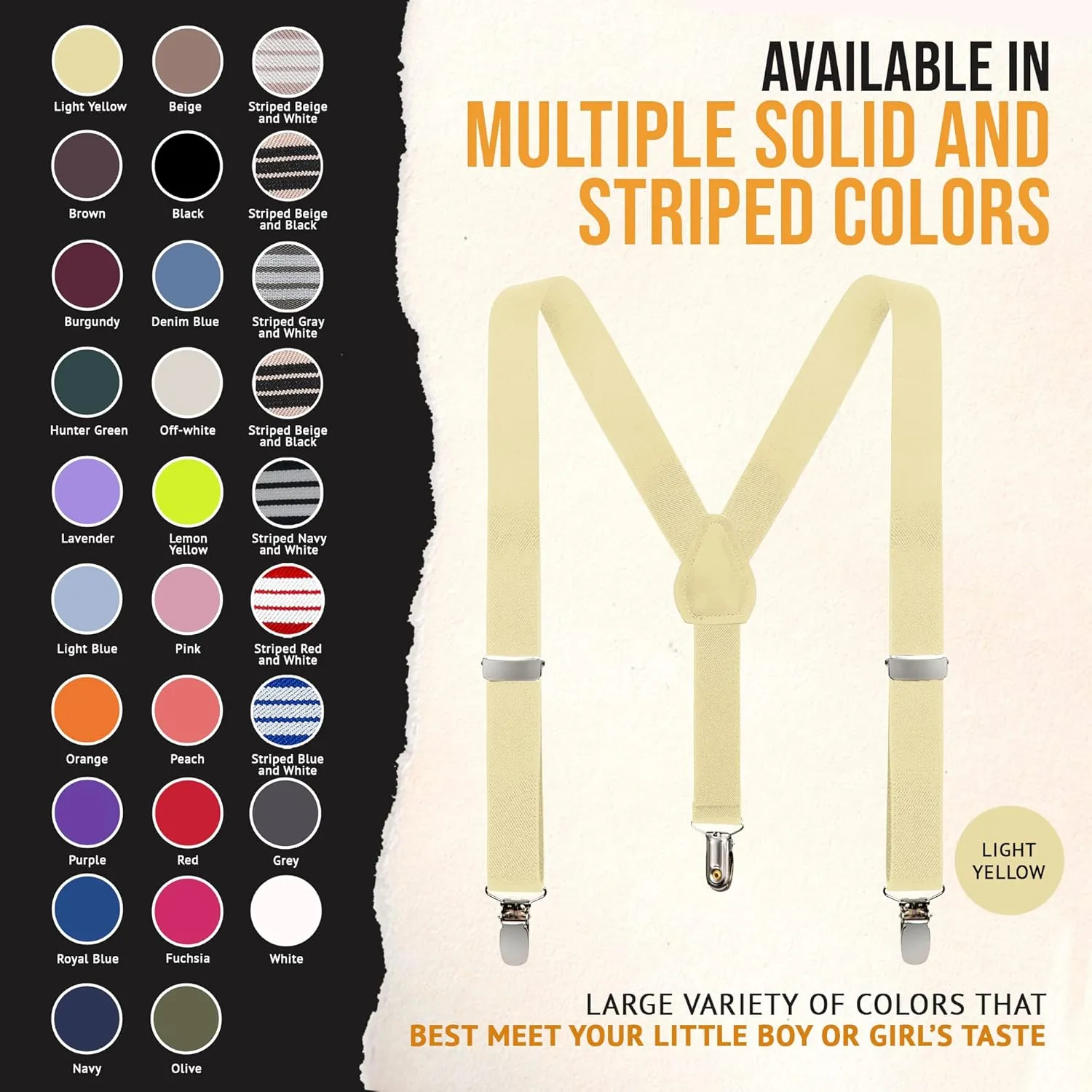 Kids and Baby Elastic Adjustable Solid Color Suspenders (Available in 3 sizes and 27 colors)