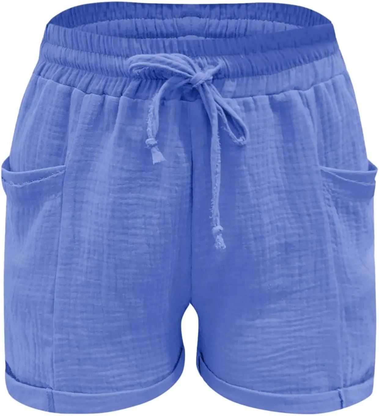 Linen Shorts for Women Summer Casual Loose Shorts Drawstring Elastic Waist Lightweight Bermuda Shorts with Pockets