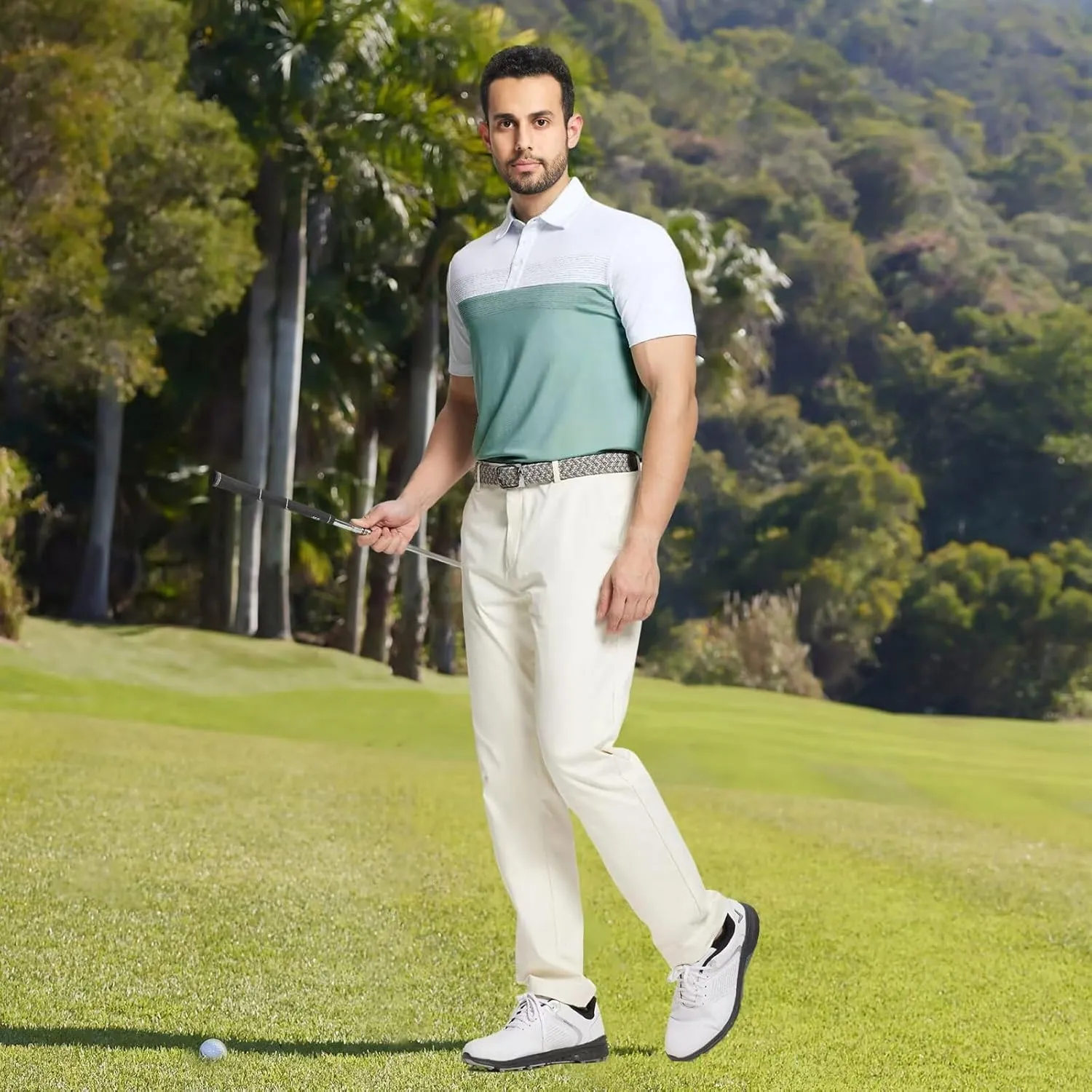 M MAELREG Golf Shirts for Men Dry Fit Performance Chest Print Color Block Moisture Wicking Casual Short Sleeve Polo Shirts