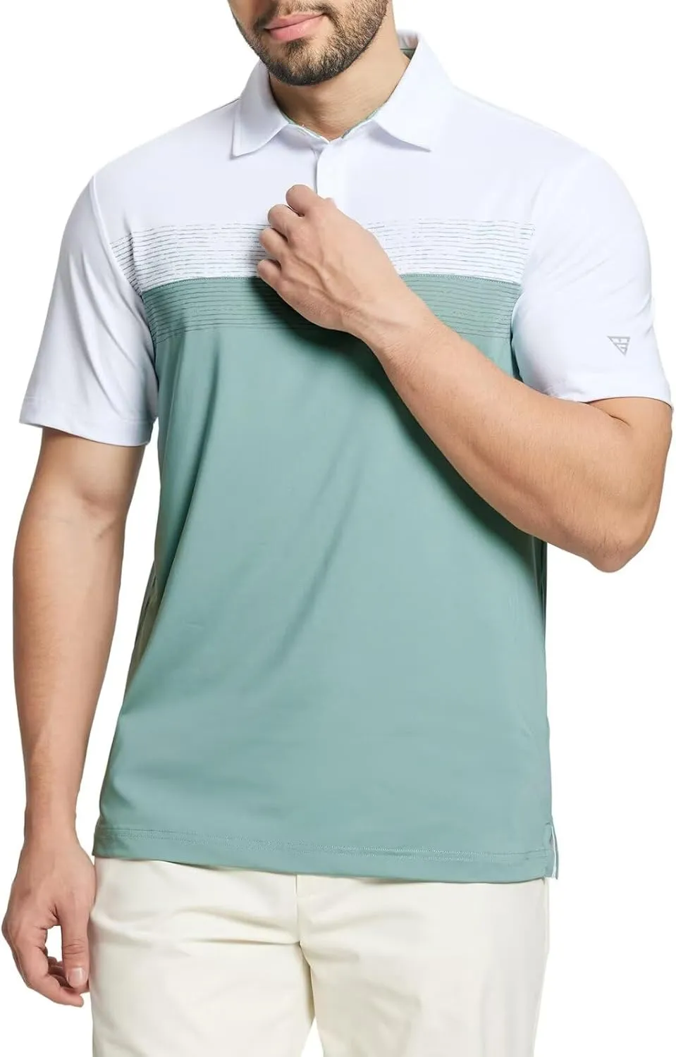 M MAELREG Golf Shirts for Men Dry Fit Performance Chest Print Color Block Moisture Wicking Casual Short Sleeve Polo Shirts