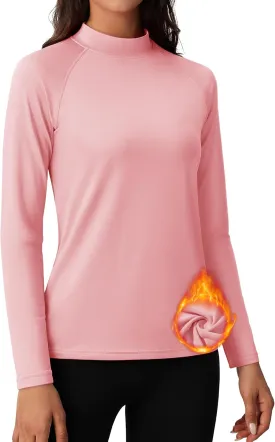 MAGCOMSEN Women's Thermal Shirts Mock Turtleneck Fleece Lined Long Sleeve Workout Underwear Base Layer Pullover Tops
