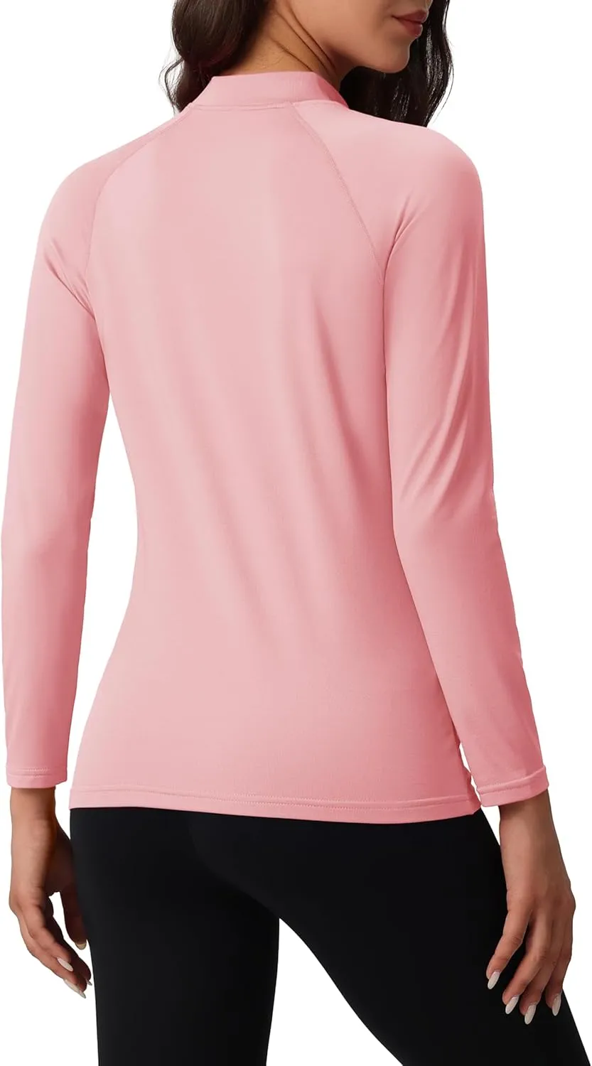 MAGCOMSEN Women's Thermal Shirts Mock Turtleneck Fleece Lined Long Sleeve Workout Underwear Base Layer Pullover Tops