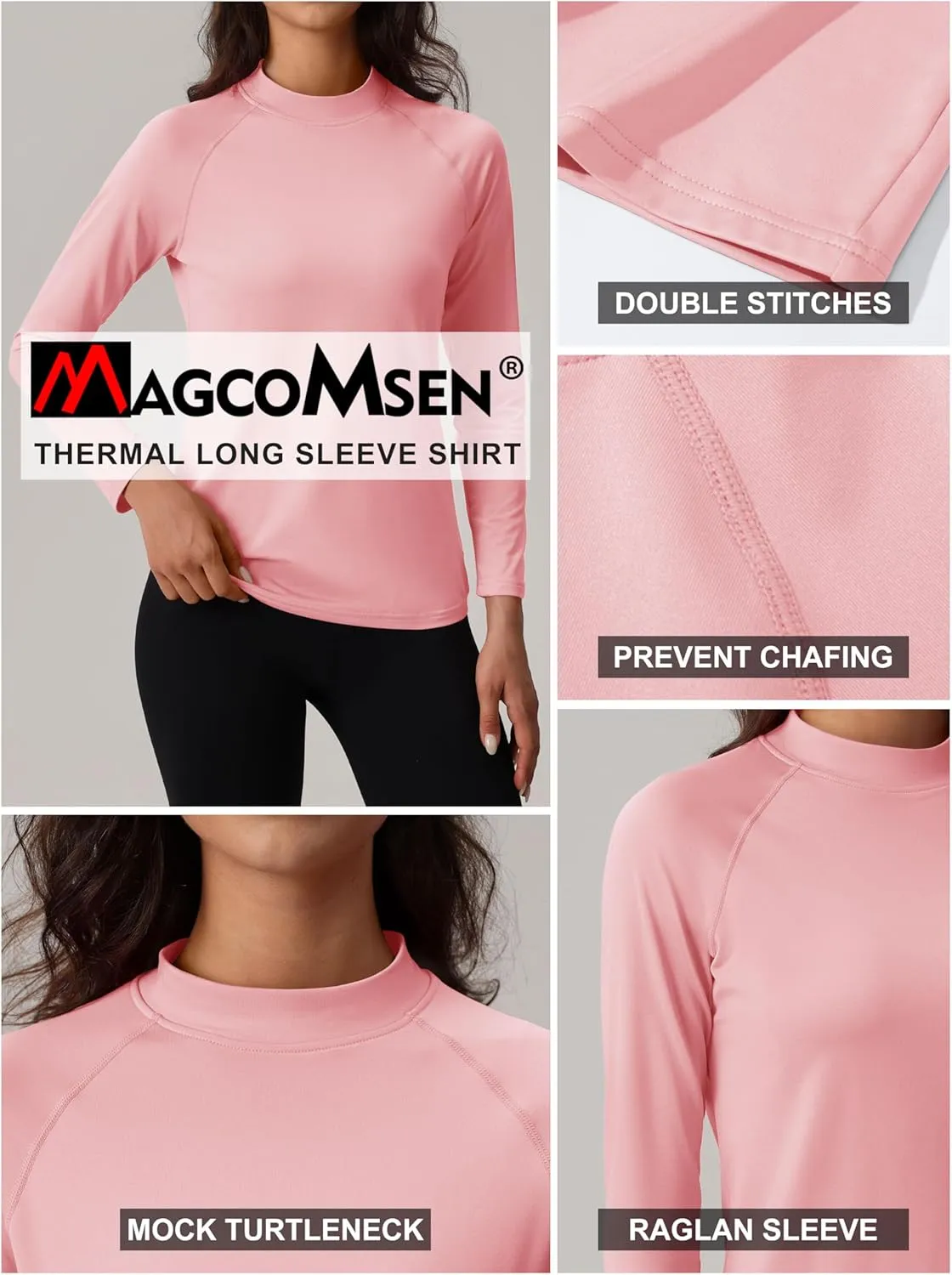 MAGCOMSEN Women's Thermal Shirts Mock Turtleneck Fleece Lined Long Sleeve Workout Underwear Base Layer Pullover Tops