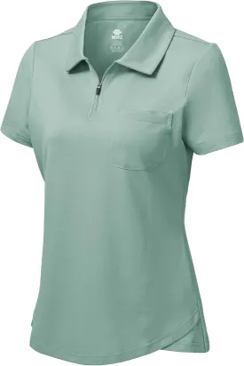 MoFiz Womens Zip up Golf Polo Shirt Short Sleeve Workout Golf Top Moisture Wicking Lightweight Tennis Shirts