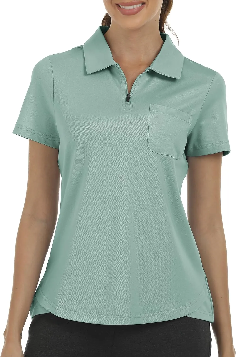 MoFiz Womens Zip up Golf Polo Shirt Short Sleeve Workout Golf Top Moisture Wicking Lightweight Tennis Shirts