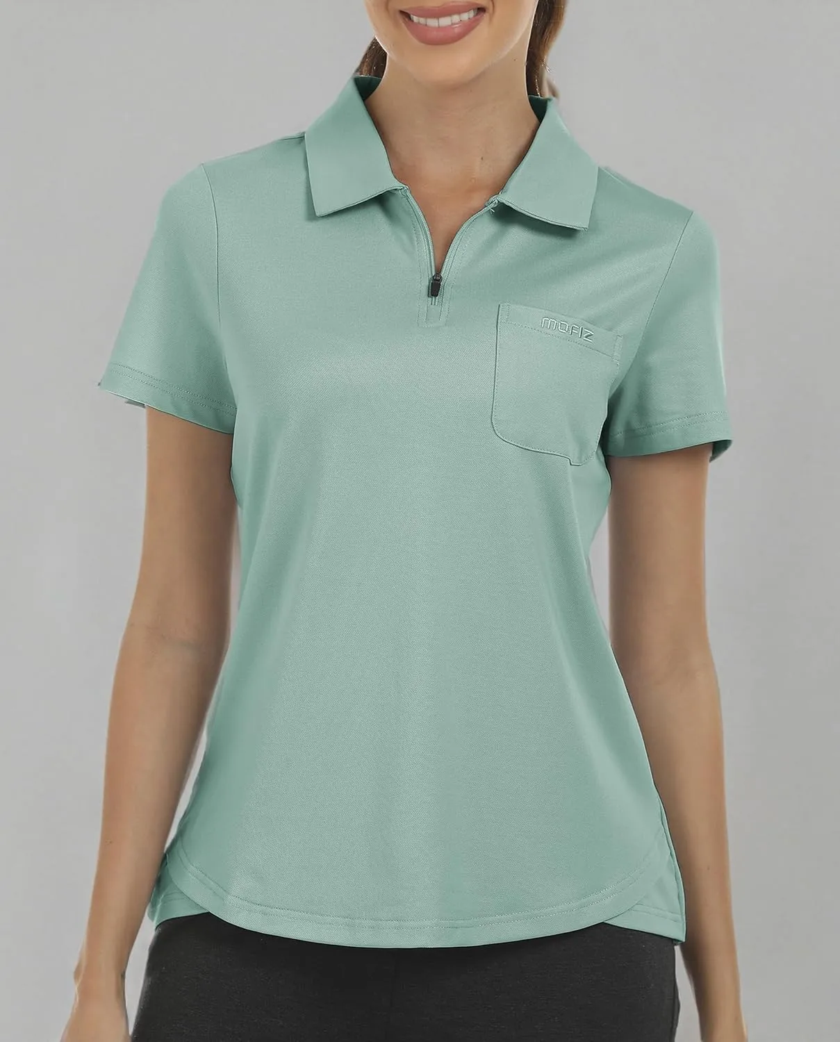 MoFiz Womens Zip up Golf Polo Shirt Short Sleeve Workout Golf Top Moisture Wicking Lightweight Tennis Shirts