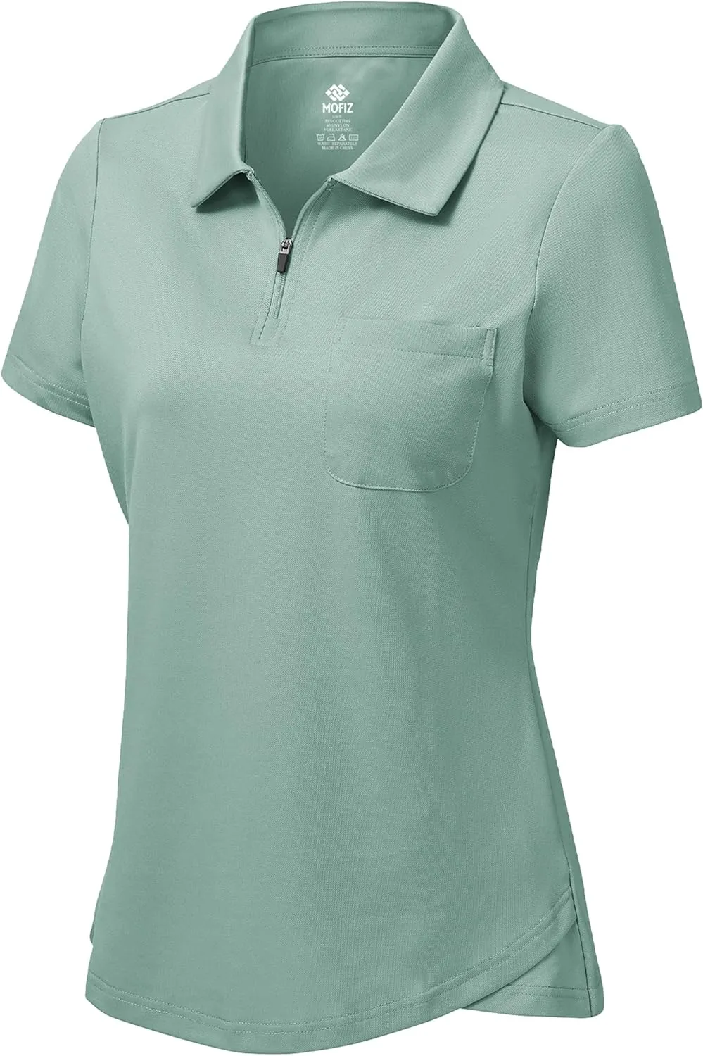 MoFiz Womens Zip up Golf Polo Shirt Short Sleeve Workout Golf Top Moisture Wicking Lightweight Tennis Shirts