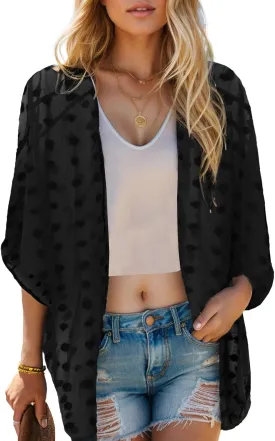 Moss Rose Women's Beach Kimono Coverup Sheer Chiffon Cover Ups, Casual Loose Open Front Cardigan Tops