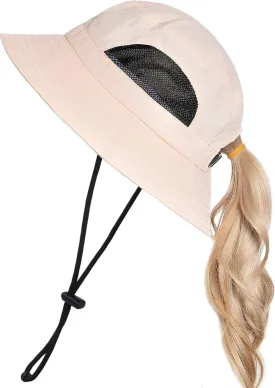 Muryobao Womens Ponytail Bucket Beach Sun Hat Summer Travel Fisherman Cap UV Protection Fishing Hat