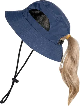 Muryobao Womens Ponytail Bucket Beach Sun Hat Summer Travel Fisherman Cap UV Protection Fishing Hat