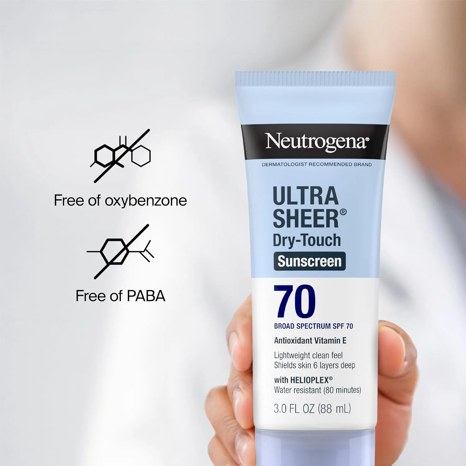 Neutrogena Ultra Sheer Dry-Touch Water Resistant and Non-Greasy Sunscreen Lotion with Broad Spectrum SPF 70, 3 Fl Oz (Pack of 1)