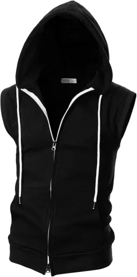 Ohoo Mens Slim Fit Sleeveless Lightweight Zip Up Hooded Sweatshirt Vest Hoodie