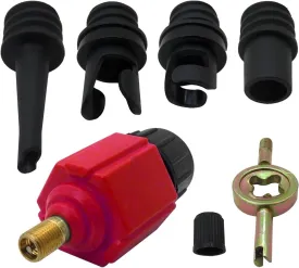Premium Inflatable Pump Air Valve Converter with 4 Air Valve Nozzles for Inflatable Boat, Stand Up Paddle Board, Inflatable Bed - Red