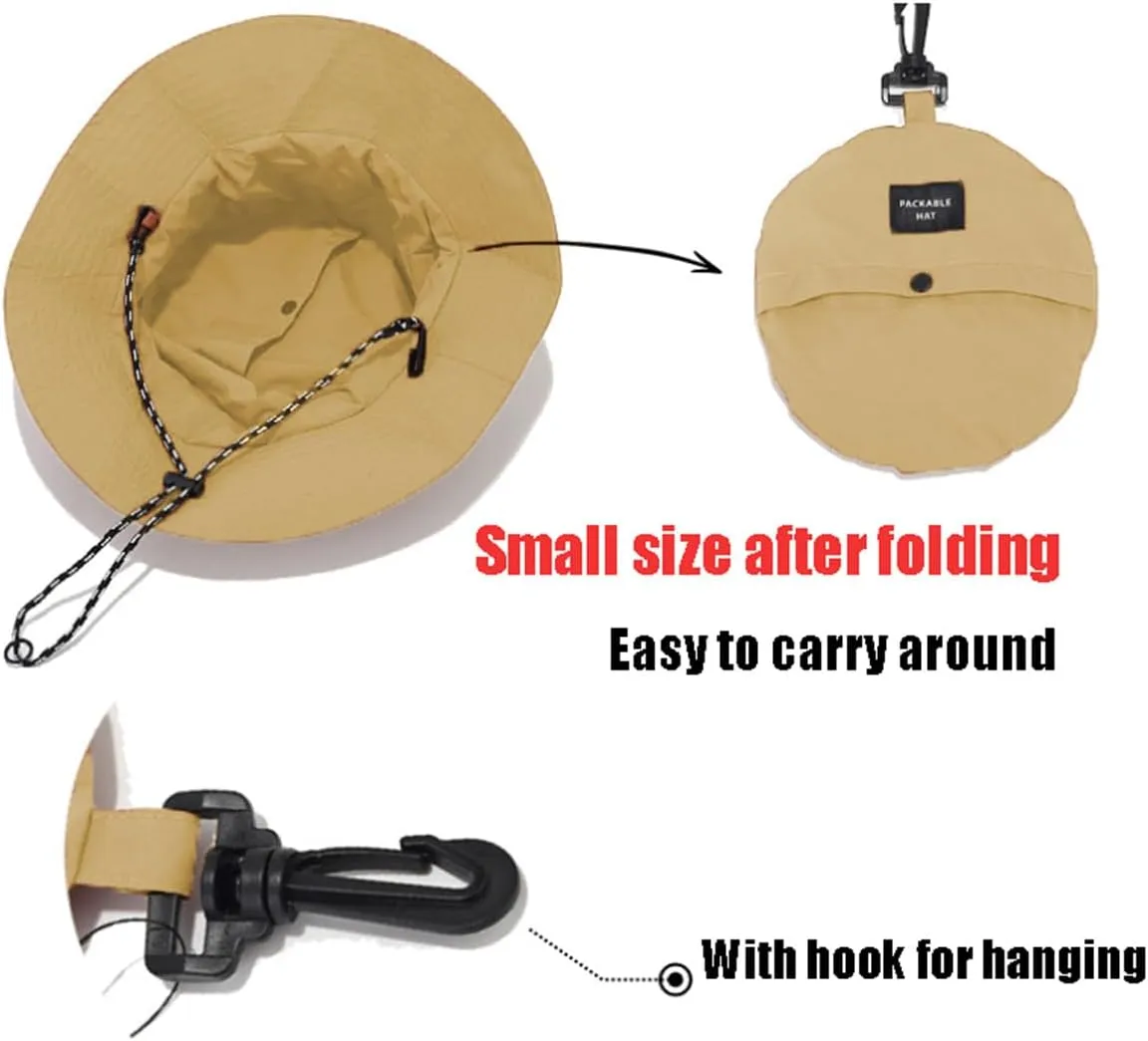 Sun Hat Waterproof Bucket Hat UV Protection Fishing Hat with Chinstrap Quick Drying Foldable Fisherman Hat for Men Women