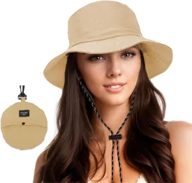 Sun Hat Waterproof Bucket Hat UV Protection Fishing Hat with Chinstrap Quick Drying Foldable Fisherman Hat for Men Women
