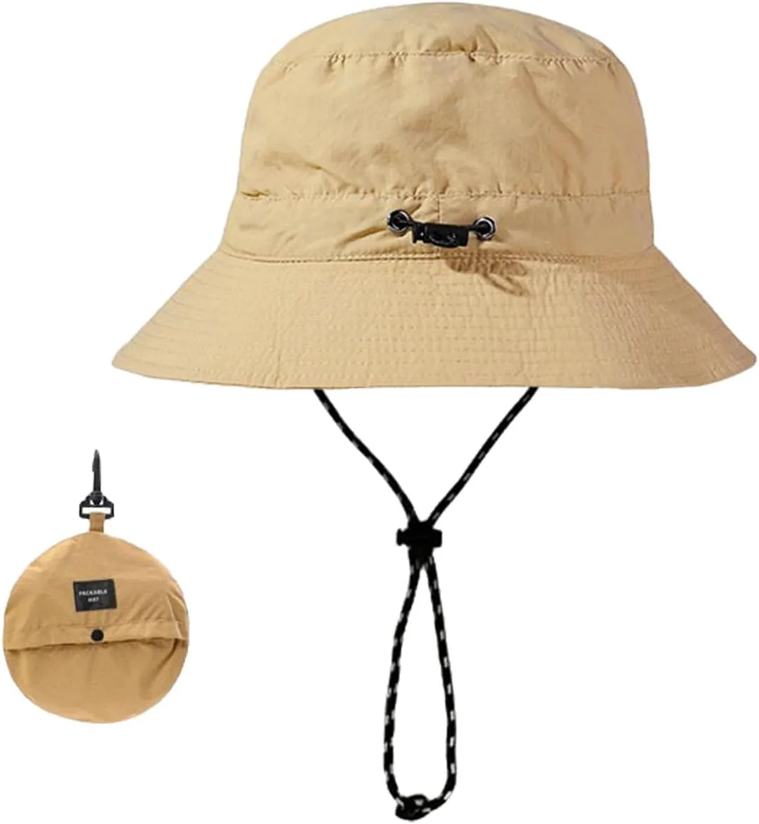 Sun Hat Waterproof Bucket Hat UV Protection Fishing Hat with Chinstrap Quick Drying Foldable Fisherman Hat for Men Women