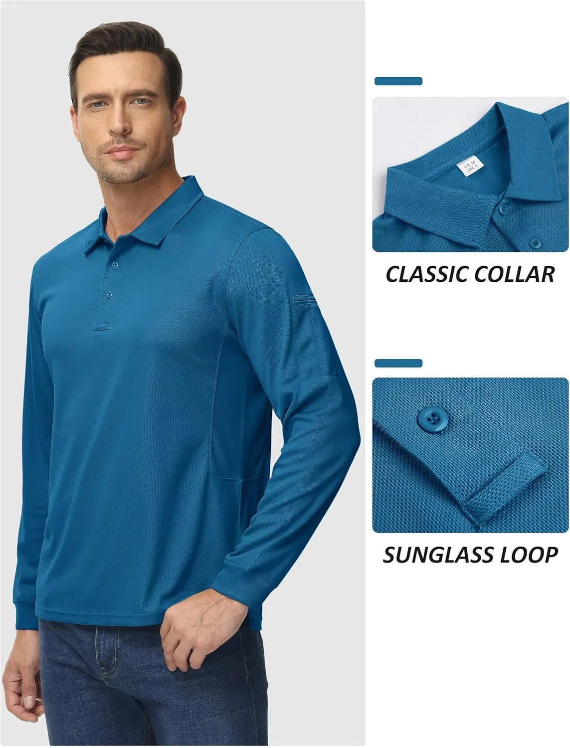 TACVASEN Men's Polo Shirts Long Sleeve Quick Dry Shirt Performance Tactical Shirts Golf Shirt Casual Outdoor Work Shirt