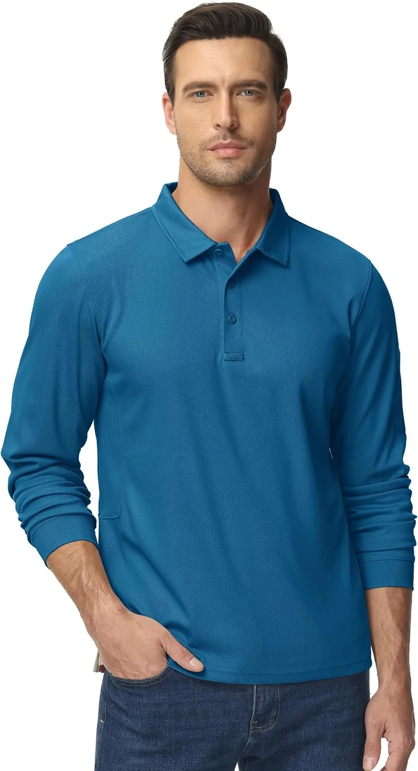 TACVASEN Men's Polo Shirts Long Sleeve Quick Dry Shirt Performance Tactical Shirts Golf Shirt Casual Outdoor Work Shirt