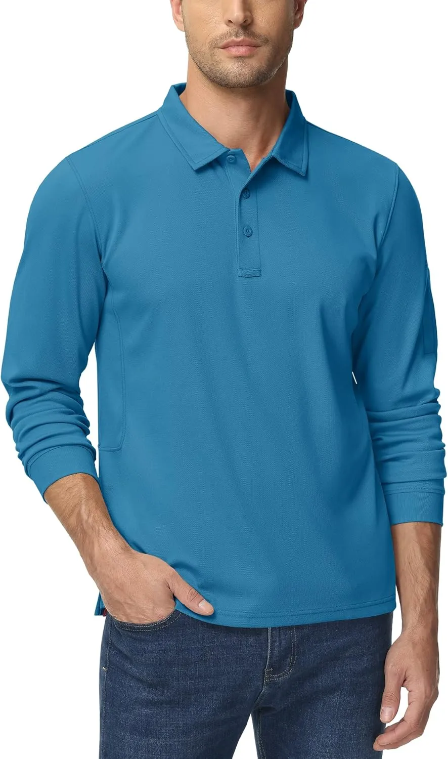 TACVASEN Men's Polo Shirts Long Sleeve Quick Dry Shirt Performance Tactical Shirts Golf Shirt Casual Outdoor Work Shirt